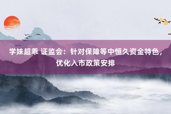 学妹超乖 证监会：针对保障等中恒久资金特色，优化入市政策安排